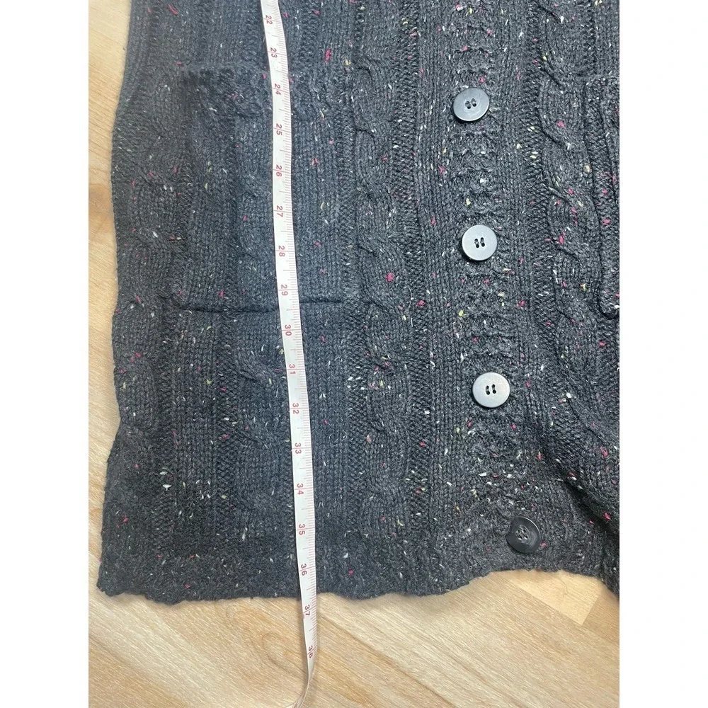 Kikit Chunky Knit Cardigan M Black Speckled Cable Button Front‎ Cozy